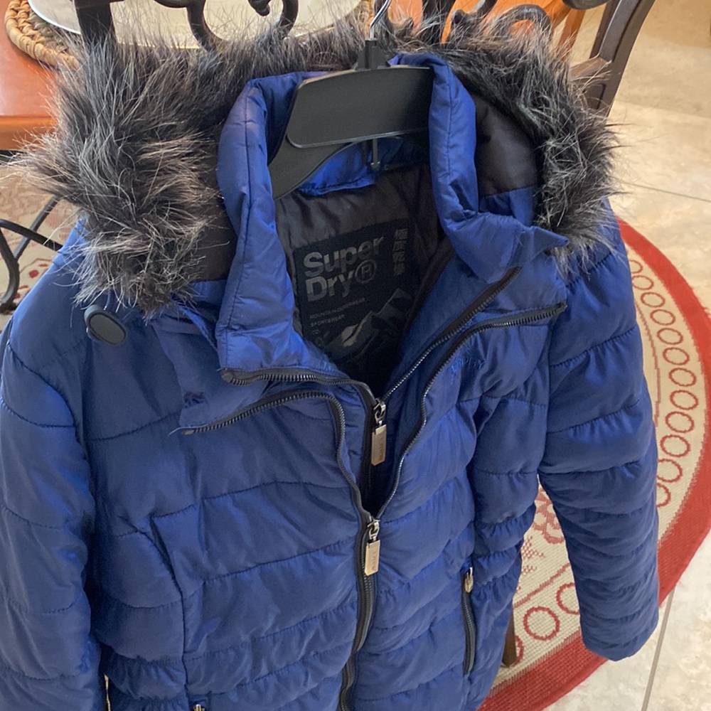 SuperDry Ladies LIKE NEW Blue Bomber Lightweight Double Zip Jacket - Sz 10 Large
